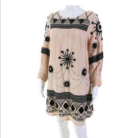 Free People New Romantics Pink Black Embroidered Tunic Dress S - Picture 2 of 16